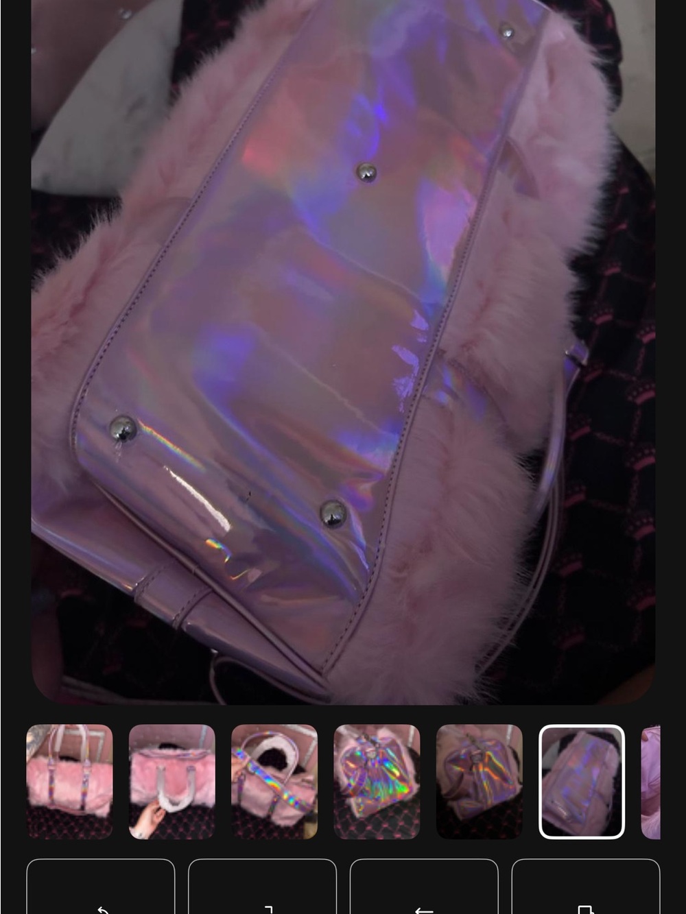 Pink Faux Fur Holographic Strap Handbag By Sugar Thrillz - Picture 5 of 7